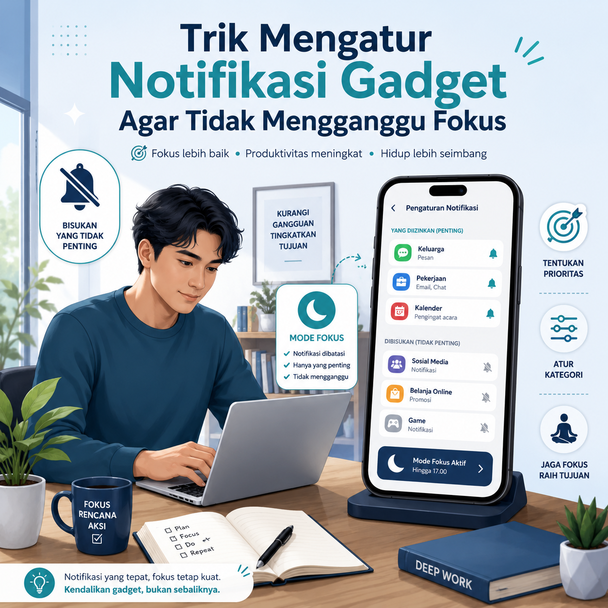 Atur notifikasi gadget dengan trik sederhana agar fokus kerja, belajar, dan aktivitas harian tidak mudah terganggu oleh pesan penting.